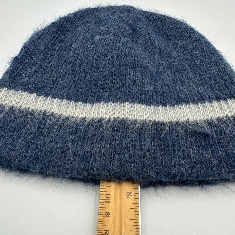 Vtg Wigwam Mohair Wool Blend Beanie Hat‎ Unisex OS Blue Striped Knit USA Retro
